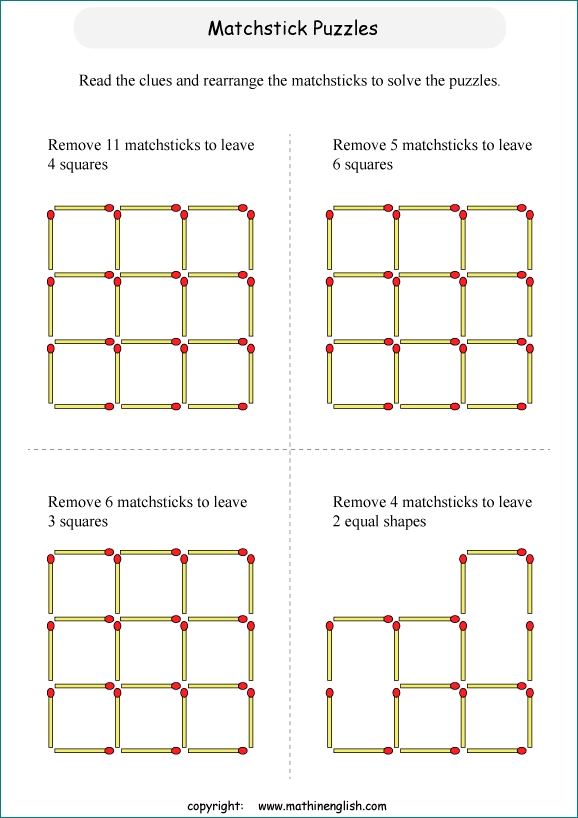 printable matchstick IQ puzzle