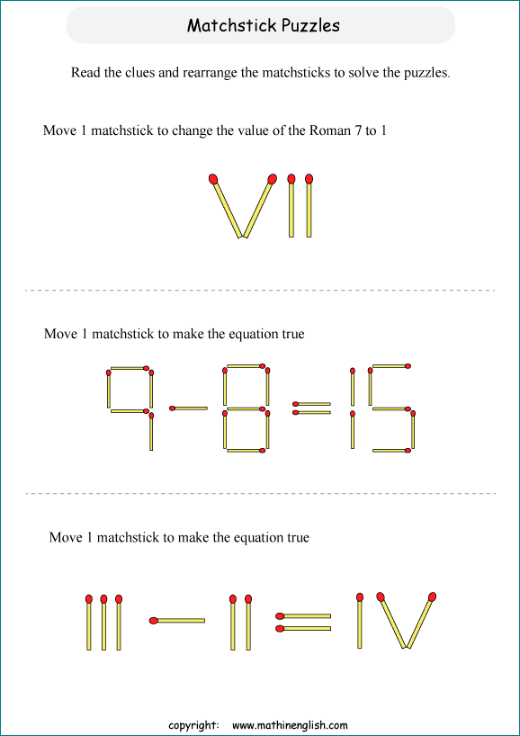 printable matchstick IQ puzzle