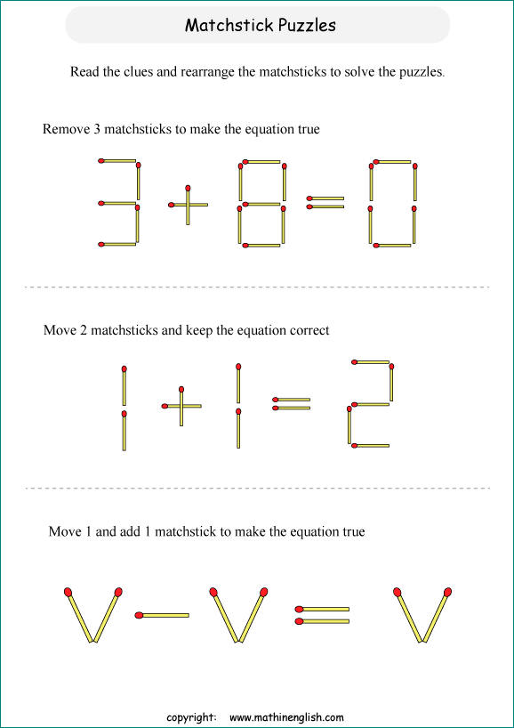 printable matchstick IQ puzzle