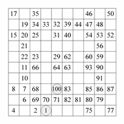 printable 10 by 10 Numbrix IQ number puzzle for kids