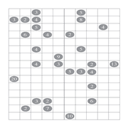 printable 10 by 15 Shikaku logic puzzle for kids