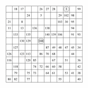 printable 12 by 12 Hidato logic IQ puzzle for kids