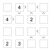 printable 4 by 4 More or Less math Sudoku for children