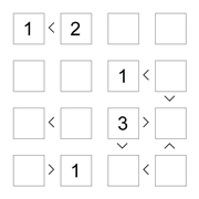 printable 4 by 4 More or Less math Sudoku for children