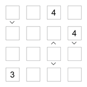 printable 4 by 4 More or Less math Sudoku for children