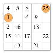 printable easy Hidato logic IQ puzzle for kids