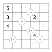 printable 5 by 5 Mathrix math calculation puzzle