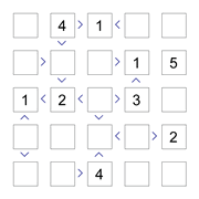 printable 5 by 5 More or Less math Sudoku for children