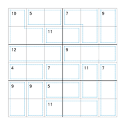 printable 6 by 6 Killer Sudoku math operations puzzle for kids and math students