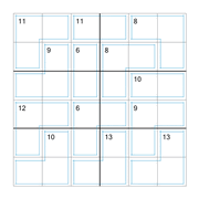 printable 6 by 6 Killer Sudoku math operations puzzle for kids and math students