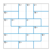 printable 6 by 6 mathdoku math operations puzzle for kids and math students