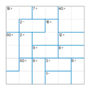 printable 6 by 6 mathdoku math operations puzzle for kids and math students