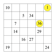 printable 6 by 6 Numbrix IQ number puzzle for kids