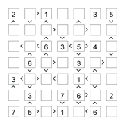 printable 7 by 7 More or Less math Sudoku for children