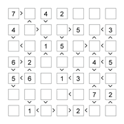 printable 7 by 7 More or Less math Sudoku for children