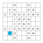 printable 8 by 8 Numbrix IQ number puzzle for kids