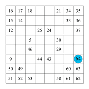 printable 8 by 8 Numbrix IQ number puzzle for kids