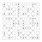 printable 8 by 8 More or Less math Sudoku for children