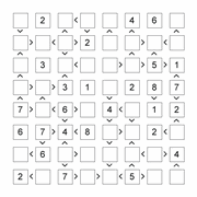 printable 8 by 8 More or Less math Sudoku for children