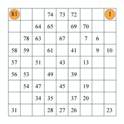 printable 9 by 9 Numbrix IQ number puzzle for kids