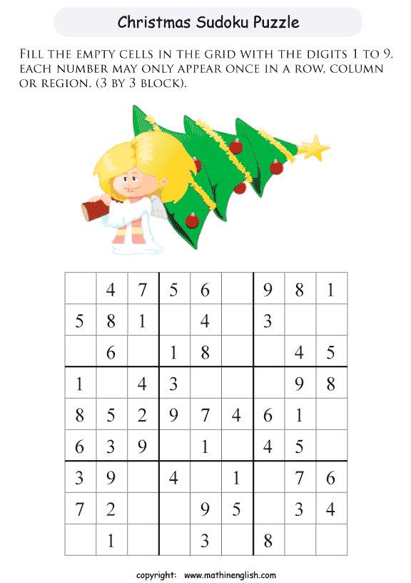 Printable Christmas Sudoku puzzles for kids and math students.