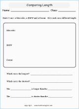 comparing length worksheets for primary math  