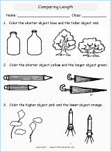 comparing length worksheets for primary math  