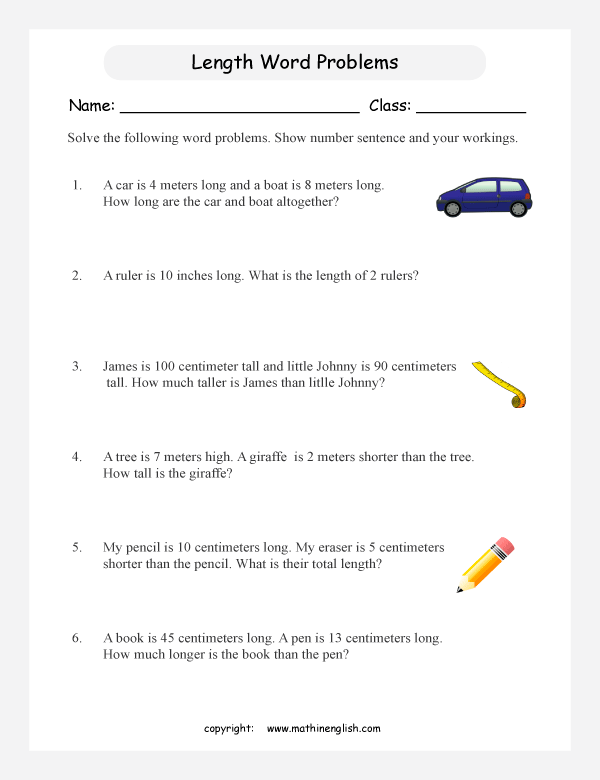 comparing length worksheets for primary math  