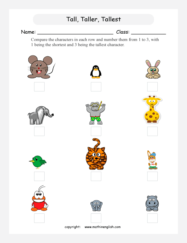 comparing length worksheets for primary math  