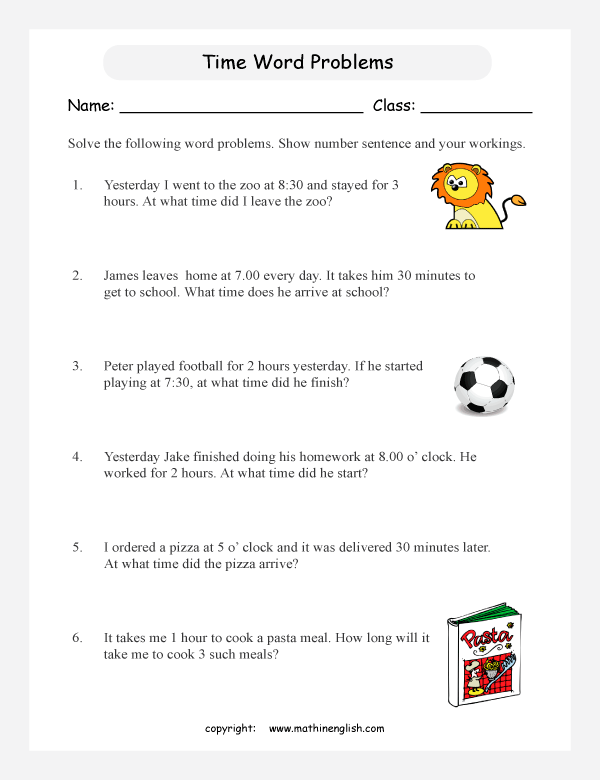 time word problems for primary math