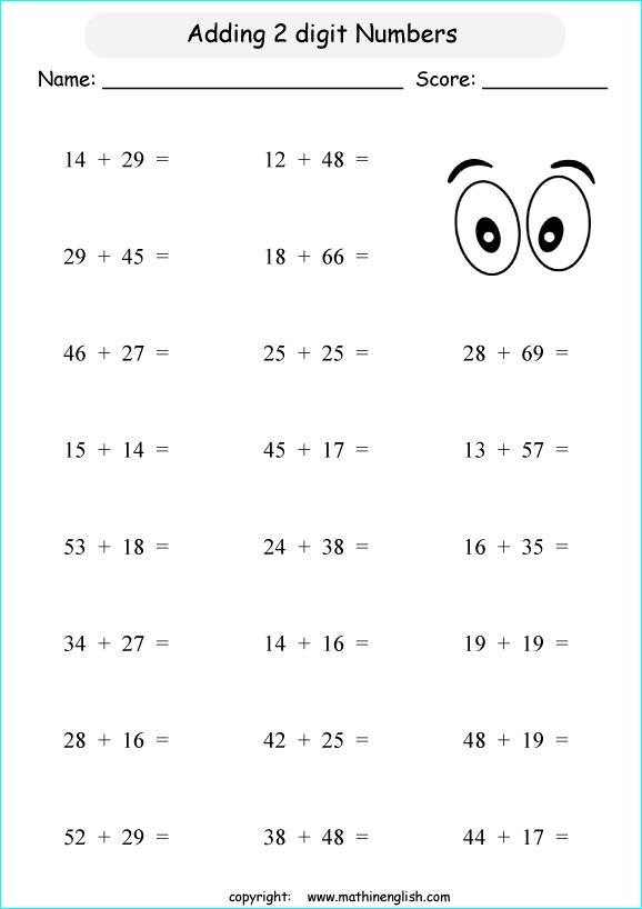 printable math addition 2 digits worksheets