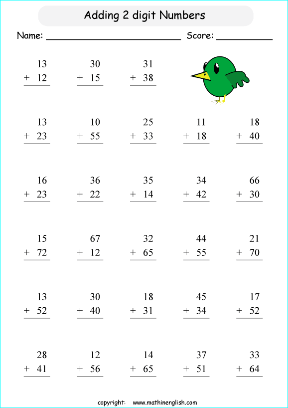 printable math addition 2 digits worksheets