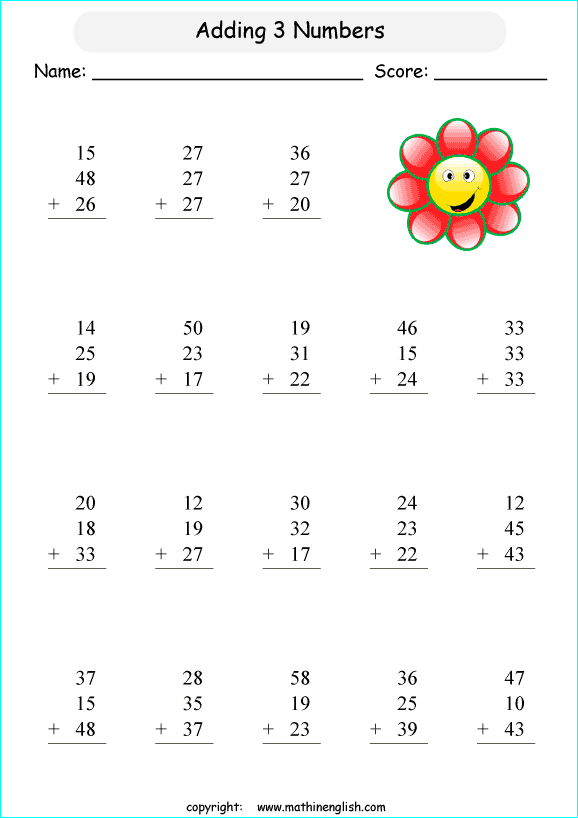 printable math addition 2 digits worksheets