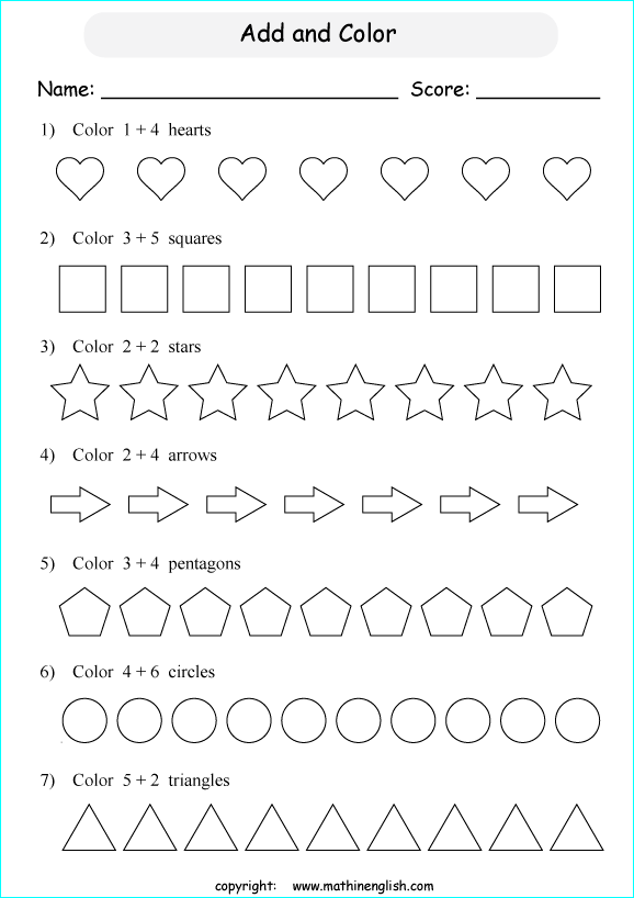 printable math addition pictures worksheets