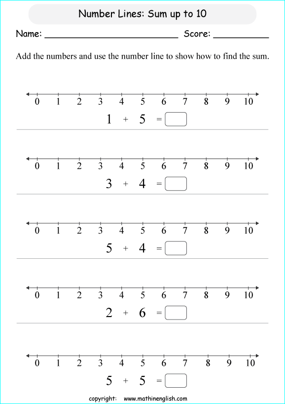 printable math addition number lines worksheets