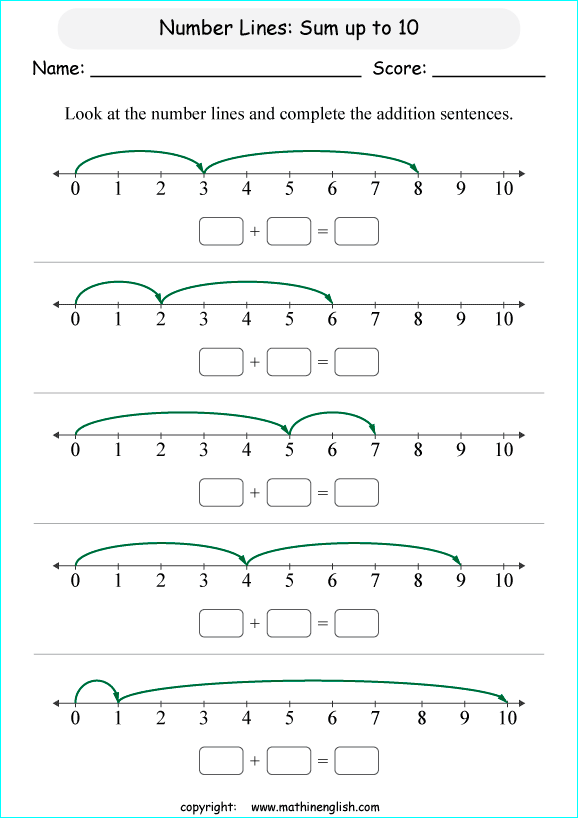 printable math addition number lines worksheets