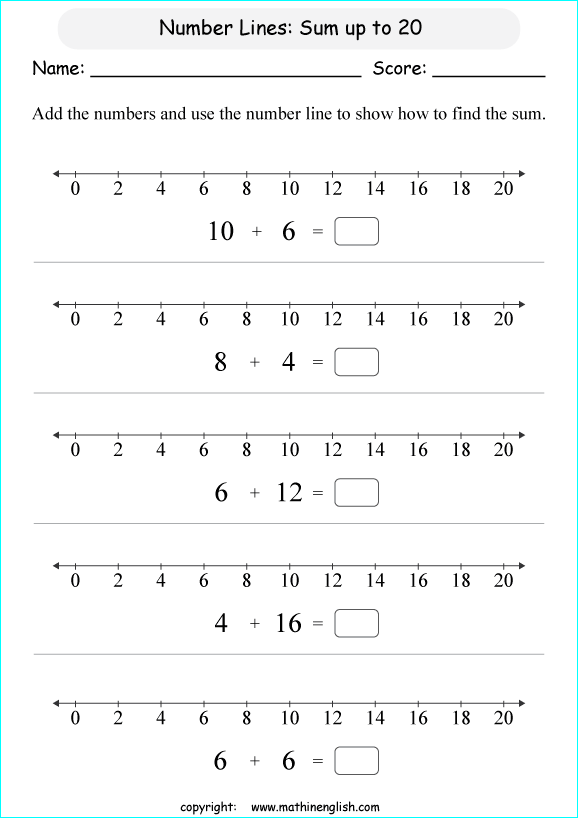 printable math addition number lines worksheets