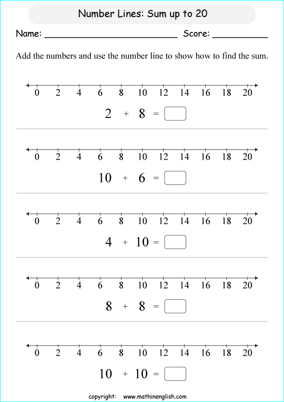 printable math addition number lines worksheets