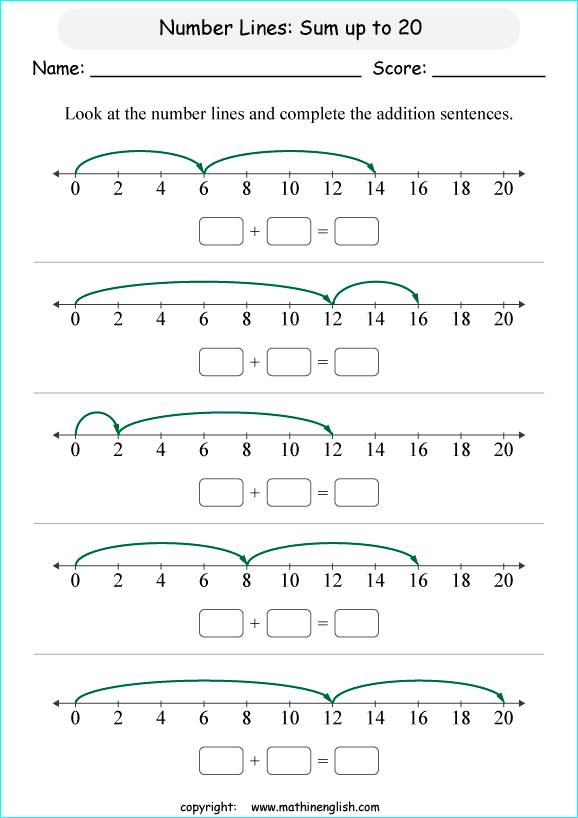 printable math addition number lines worksheets