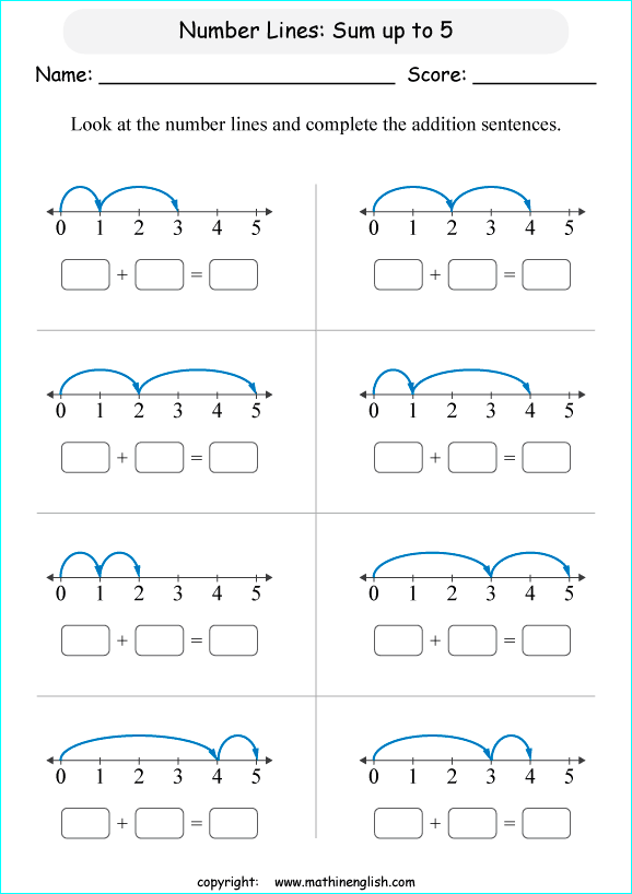 printable math addition number lines worksheets