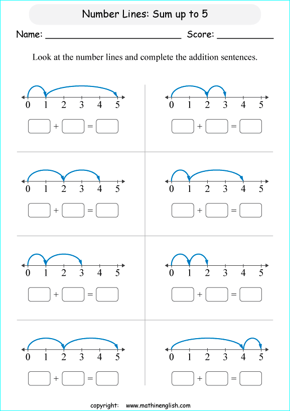 printable math addition number lines worksheets