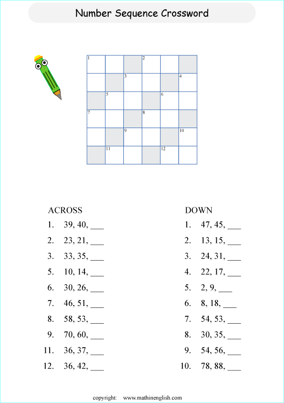 printable math addition crosswords worksheets