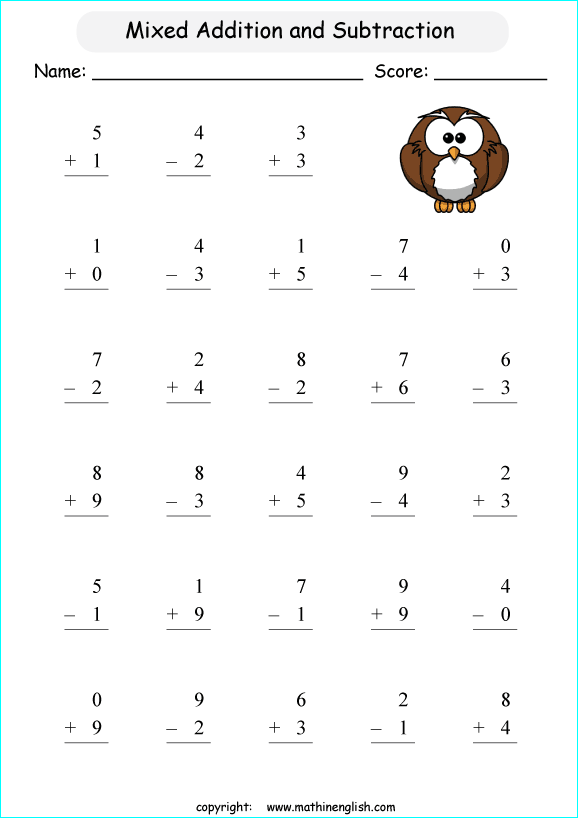 printable math addition subtraction mixed worksheets