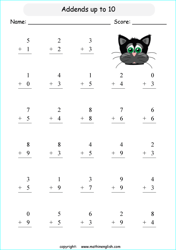 printable math 1 digit addition worksheets