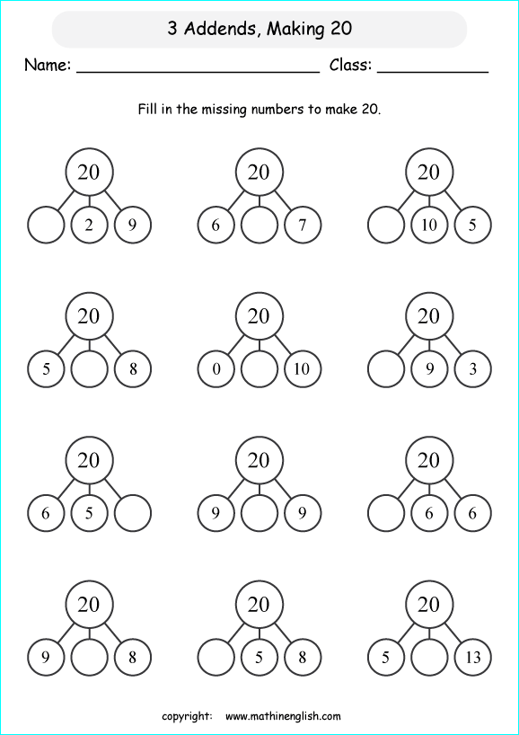 printable math addition number bonds worksheets