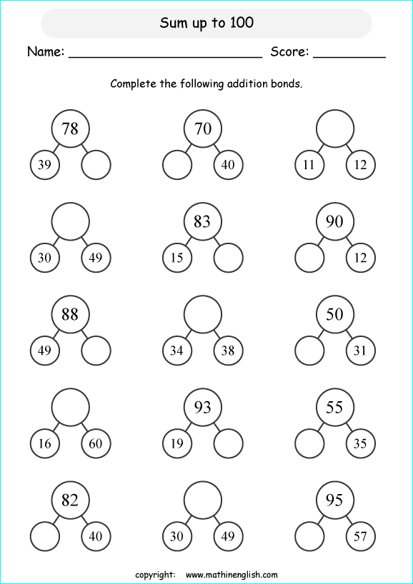 printable math addition number bonds worksheets