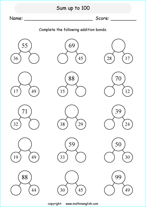 printable math addition number bonds worksheets