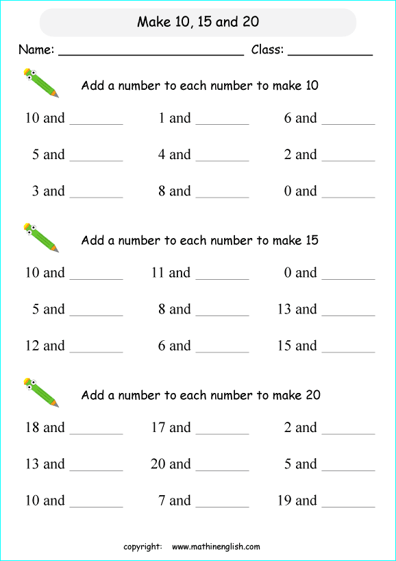 printable math addition number bonds worksheets