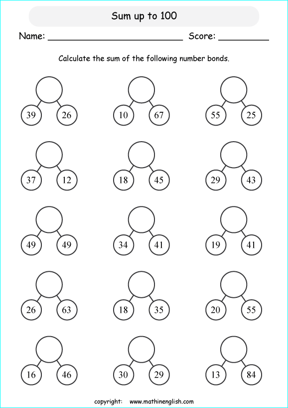 Number addition bond worksheet for math grade 1 for students who want