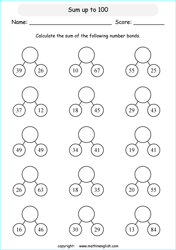 printable math addition number bonds worksheets